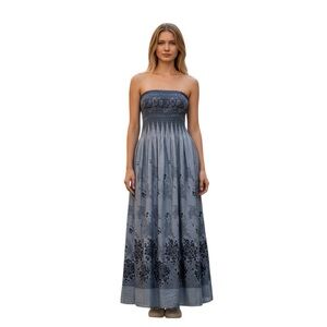 Lapis‎ Strapless Maxi Dress Gray Black Floral Boho Festival Vacation One Size